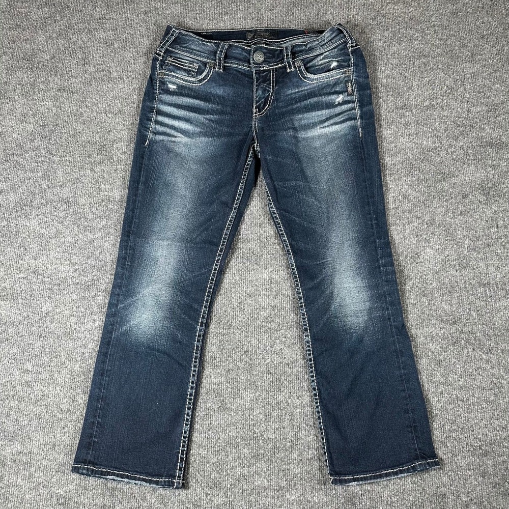 Silver Jeans Capri Womens Size 29 Dark Wash Suki Mid Rise Contrast Stitch Denim
